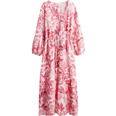 H&M Tie Belt Crepe Dress - White/Pink Floral