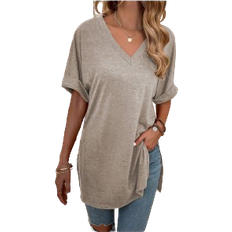 Shein LUNE Women's Solid Color Batwing Sleeve T-Shirt