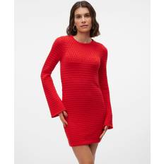 Røde - S Kjoler Vero Moda Strikkekjoler High Risk Red Crochet Snrihanna Ls Short Dress Kjoler