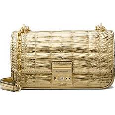 Michael Kors Tribeca Small Quilted Metallic Lizard Embossed Leather Shoulder Bag - Pale Gold