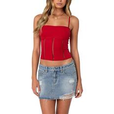 Red Blouses Edikted Jennie Ladder Knit Corset Red