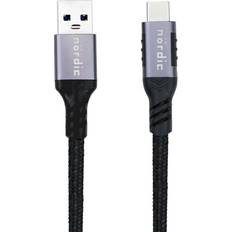 Nördic USBC-N1360 60W 3A 5Gbps 3.2 Gen1 USB A - USB C M-M 0.2m