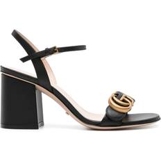 Gucci Women Heeled Sandals Gucci Leather Mid Heel - Black Leather