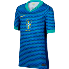 Game Jerseys Nike Vini Jr. Brazil National Team 2024 Stadium Away Big Kids' Dri-FIT Soccer Jersey in Blue, NN201564167-CBF