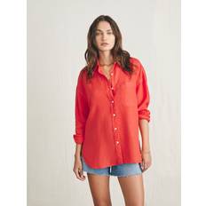 Red - Women Shirts Faherty Poppy Red Laguna Linen Relaxed Shirt