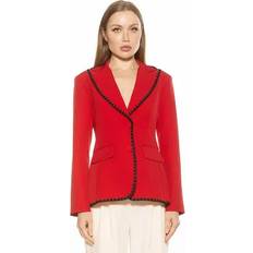 Red - Women Blazers Alexia Admor Women's Jessilyn Long Sleeve Embroidery Trimmed Blazer