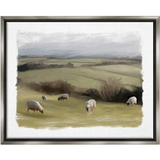 Stupell Industries Grazing Sheep Herd Rural Fields Gray Framed Art 17x21"