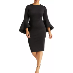 Polyester - Women Dresses Eloquii Flare Sleeve Scuba Dress Plus Size - Black