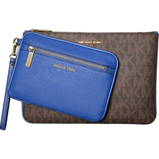 Michael Kors Women Cosmetic Bags Michael Kors Jet Set Large Signature Logo and Leather 2-in-1 Travel Pouch - Cobalt