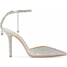 Jimmy Choo Saeda 100 Satin Pumps Crystal Embellishment - Ivory