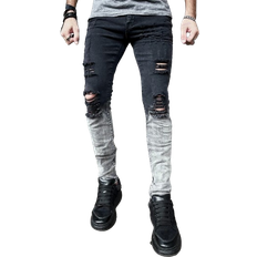 Shein Men - Skinny Jeans Shein Manfinity LEGND Men's Cotton Color Block Ripped Skinny Jeans Slim Fit Long Jeans with Frayed Ends Cargo in Plain Black Night Out Fashion Rapper