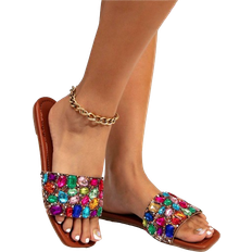Shein Women's Rhinestone Decor Flip-Flops Slipper, Fashionable Flat Beach Sandals, Soft Comfortable Anti-Slip Sole, Plus Size