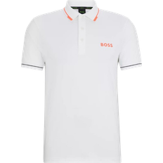 White Polo Shirts BOSS Slim Fit Polo Shirt With Contrast Logos - White
