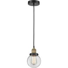 Innovations Lighting Edison Beacon Black Antique Brass/Clear Pendant Lamp 6"