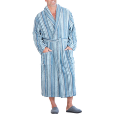 KingSize Terry Bathrobe with Pockets in Slate Blue Stripe XL/2XL