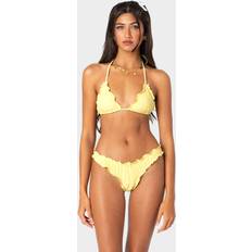 Women - Yellow Swimwear Edikted Golden Ruffle Edge Triangle Bikini Top