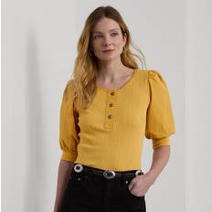 Women - Yellow T-shirts & Tank Tops Ralph Lauren Women's Puff-Sleeve Henley Tee Yellow