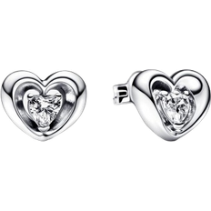 Pandora Radiant Heart & Floating Stone Stud Earrings - Silver/Transparent