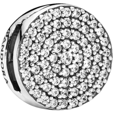 Pandora Reflexions Round Pavé Clip Charm - Silver/Transparent