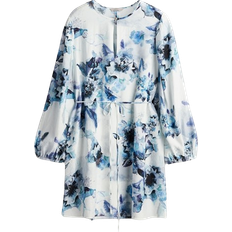 Beige - Damen Kleider H&M Tie Belt Dress - White/Blue Floral