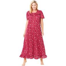 Nightgowns Plus Women's Long Floral Print Cotton Gown by Dreams & Co. in Pomegranate Flowers Size M Pajamas