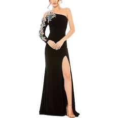 Mac Duggal One Shoulder Long Sleeve Floral Embellished Gown - Black Multi