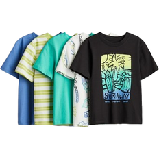 T-Shirts H&M Kid's jersey T-shirts 5-pack - Dark Grey/Surf Away (1134868010)