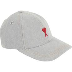 Ami Paris Men Headgear Ami Paris Gray Red De Cœur Embroidery Denim Cap