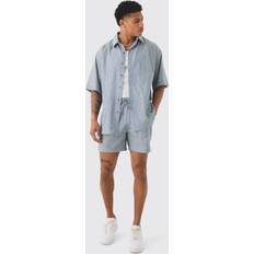 Linen - Men Sleepwear boohooMAN Mens Oversized Short Sleeve Linen Look Shirt & Short Set In Black