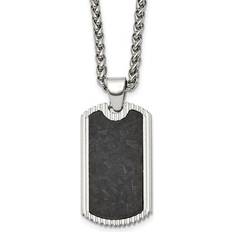 Men - Stainless Steel Charms & Pendants Harmony Mens Black Fiber Dog Tag Pendant Necklace in Stainless Steel with Chain