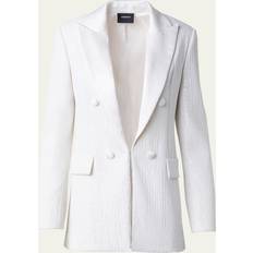 White - Women Suits Akris Lucia Silk Chiffon Sequin Tuxedo Jacket IVORY