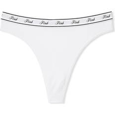 PINK Logo Cotton High Waist Thong Panty - Optic White