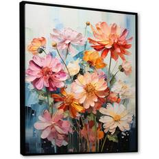 Design Art Light Color Zinnias Flowers Collage III Black Framed Art 24x32"