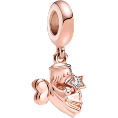 Pandora Heart Winged Angel Dangle Charm - Rose Gold/Transparent