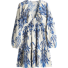 H&M Pleated Dress - Cream/Blue Patterned
