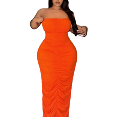 Shein Slayr Plus Size Women'S Strapless Ruched Bodycon Dress - Orange