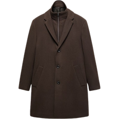 Mango Detachable Collar Wool Coat - Brown