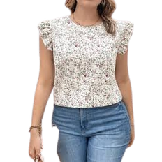 Tops Shein Clasi Plus Size Women's Vacation Style V-Neck Floral Print Flare Sleeve Blouse