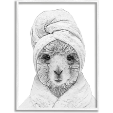 Stupell Alpaca Bathrobe Farm Animal Gray Framed Art 16x20"