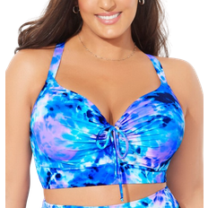 Swimsuits For All Bra Sized Tie Front Longline Underwire Bikini Top - Electric Ocean