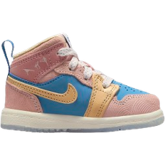 Nike Jordan 1 Mid Sneaker School TD - Aegean Storm/Pink Oxford/Red Stardust/Hemp