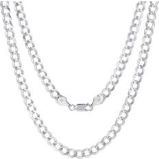 Nuragold Solid Cuban Link Chain Curb Pendant Necklace 6mm - White Gold