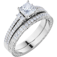 JeenMata Pave Double Band Engagement Ring - White Gold/Diamonds