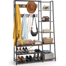 Costway 5-In-1 Entryway Freestanding Black/Rustic Brown Shoe Rack 46.5x71"