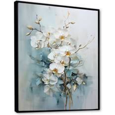 Design Art Beige And Gold Orchid Floral Elegance I Black Framed Art 30x40"