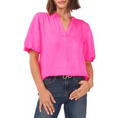 Polyester Blouses Vince Camuto V Neck Puff Sleeve Blouse - Hot Pink