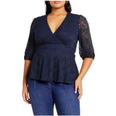 City Chic Plus Lace Christa Top Navy