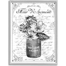 Stupell Industries Anemone Flower French Text Gray Framed Art 16x20"