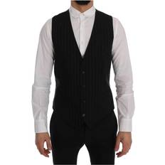 Dolce & Gabbana Men Vests Dolce & Gabbana Black STAFF Cotton Striped Vest IT52 IT54 XXL