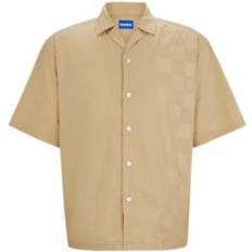 Hugo Boss Men Shirts Hugo Boss Oversize-fit shirt with signature print- Beige Men's Casual Shirts